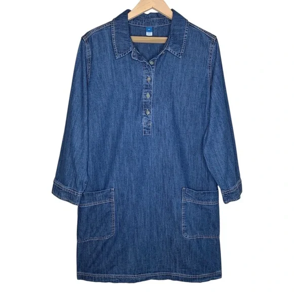 NWT Old Navy Denim Jean Popover Shirt Dress Size XXL Blue Pockets Relaxed - Picture 2 of 11